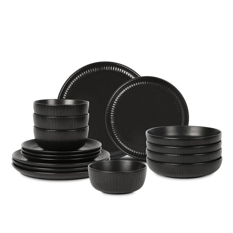 Black Ceramic 16-Piece Dinnerware Set, Service for 4