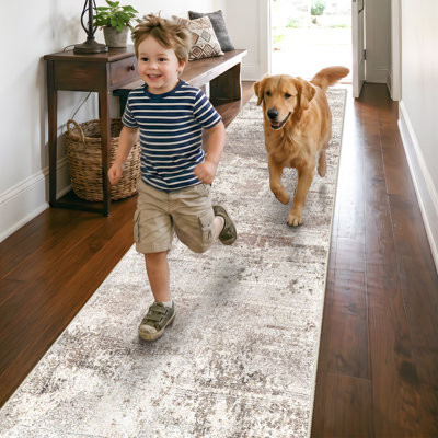 Washable Abstract Area Rug - Rugs for Living Room Large Non Slip Indoor Entryway Rubber Backing Carpet Bedroom Kitchen Distressed Stain Resistant Floor Decor Mat Machine Washable Brown