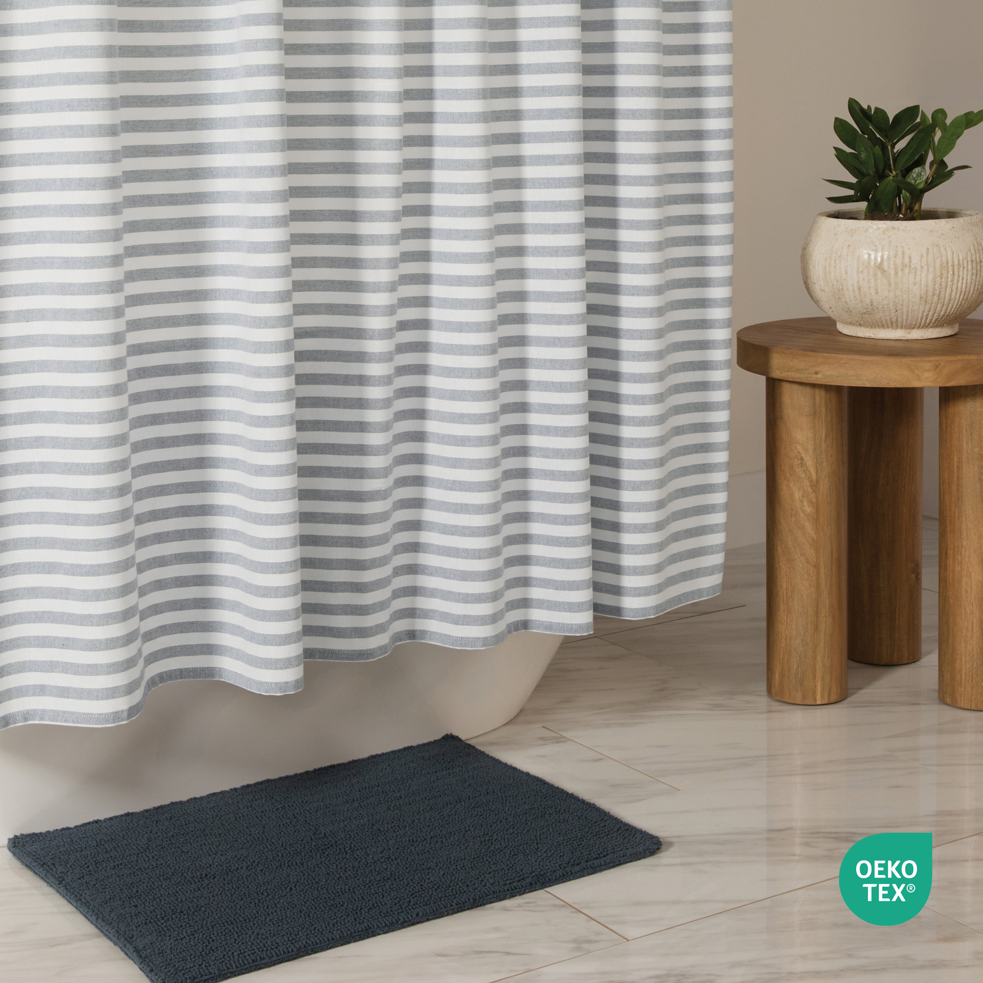 Cotton Blend Shower Curtains, Navy Striped