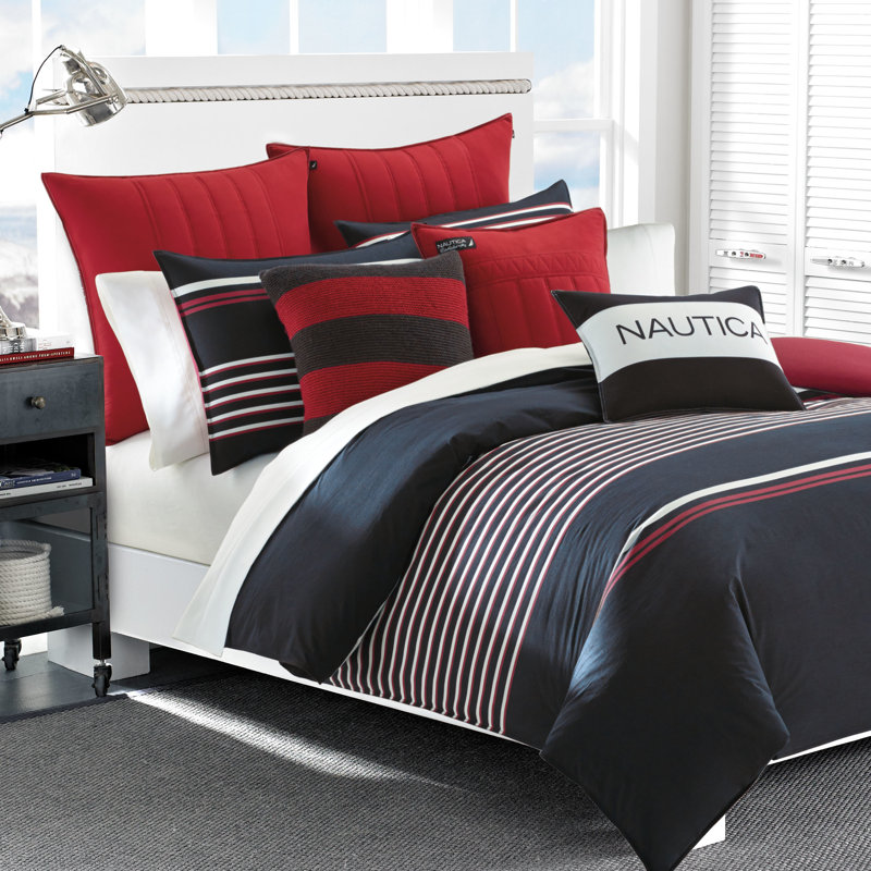 Nautica Mineola Cotton Navy Duvet Cover Set, King Duvet Cover