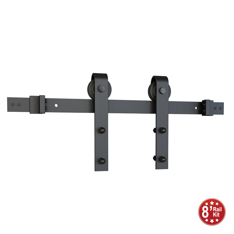 Black Steel Sliding Barn Door Hardware Kit with 96" Track