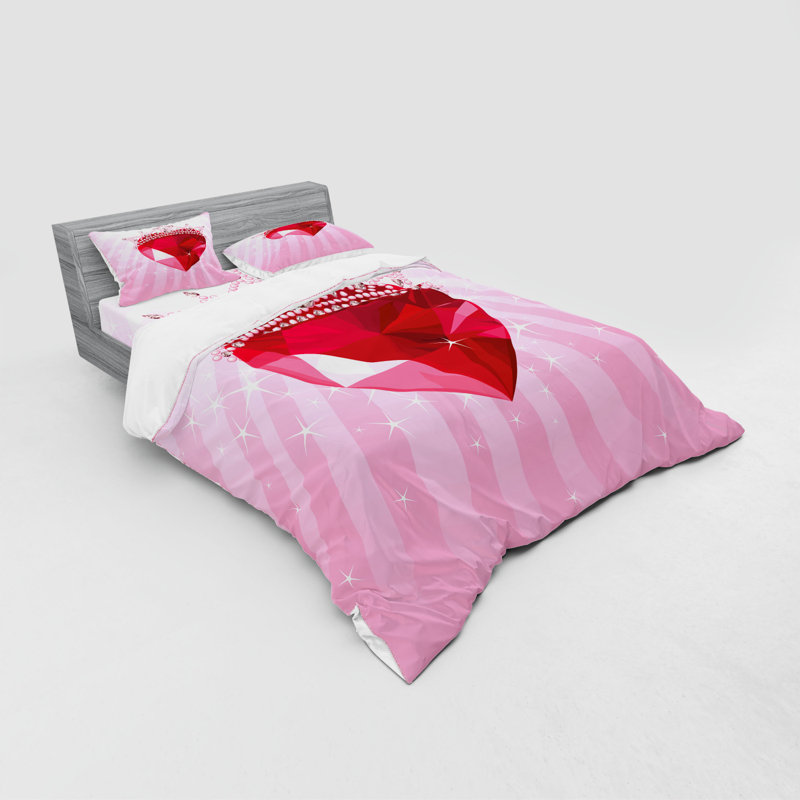 Ensemble de housse de couette moderne et contemporaine en microfibre rose / rouge