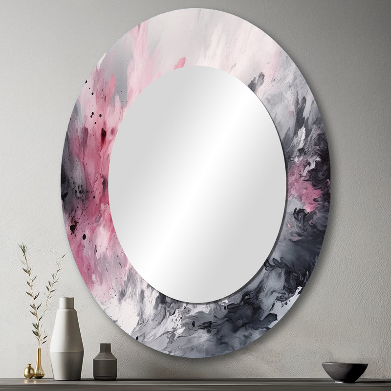 Oceana Evolving in Pink Grey Ink Ink I - miroir géométrique, miroir mural rose unique, impression sur métal, 40 po x 30 po