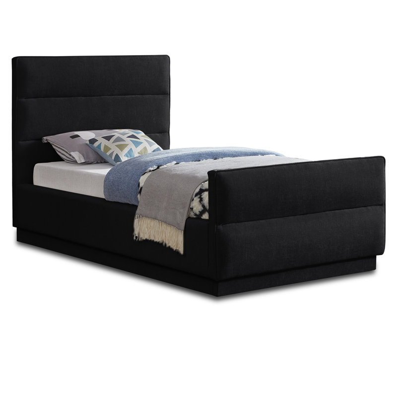 Paxton Tufted Upholstered Standard Bed, Twin, Black Chenille Fabric