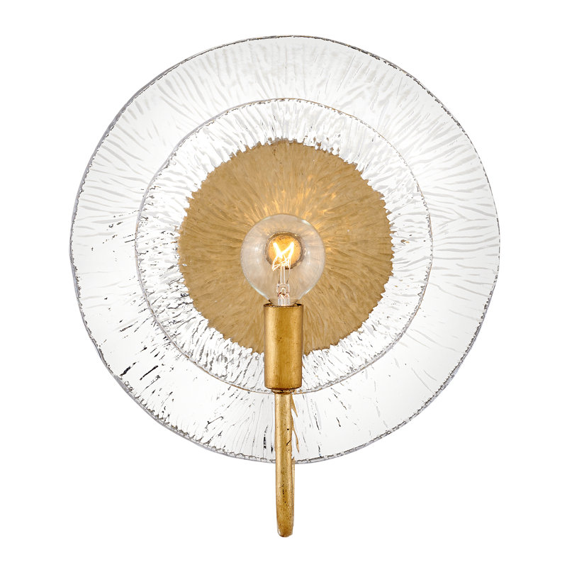 Rene Single Light Wall Sconce w/ Textured Glass Disc & Exposed Bulb