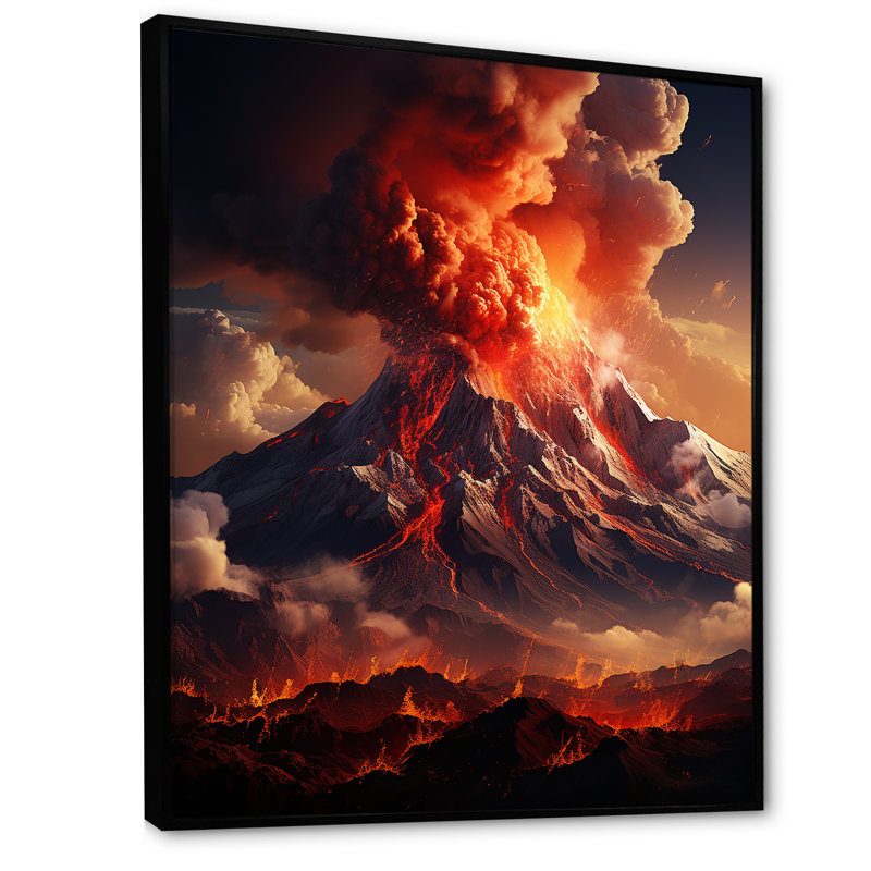 Essence volcanique volcanique sur toile, H 40 po x l 30 po x P 1,5 po, Cadre flottant noir