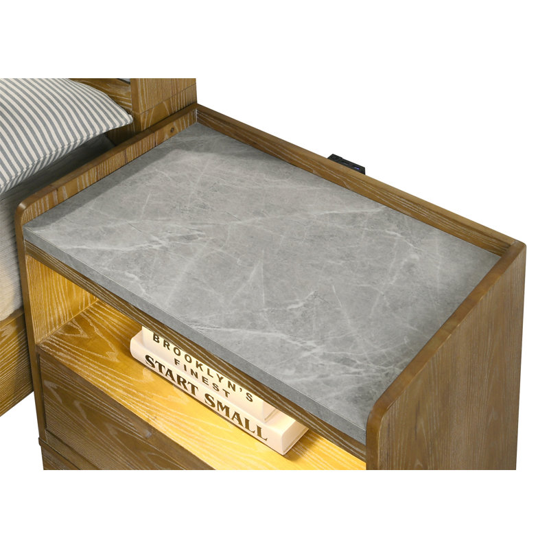 Garcia Light Aspen Brown Nightstand W/LED (Only Nightstand)