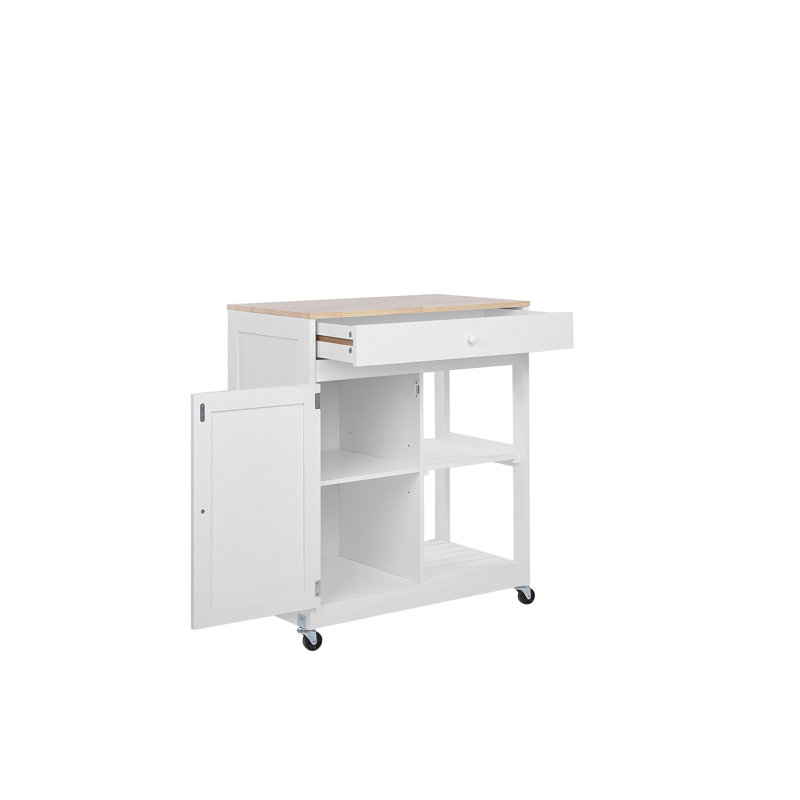 Ambon Solid Wood Top Kitchen Trolley, White