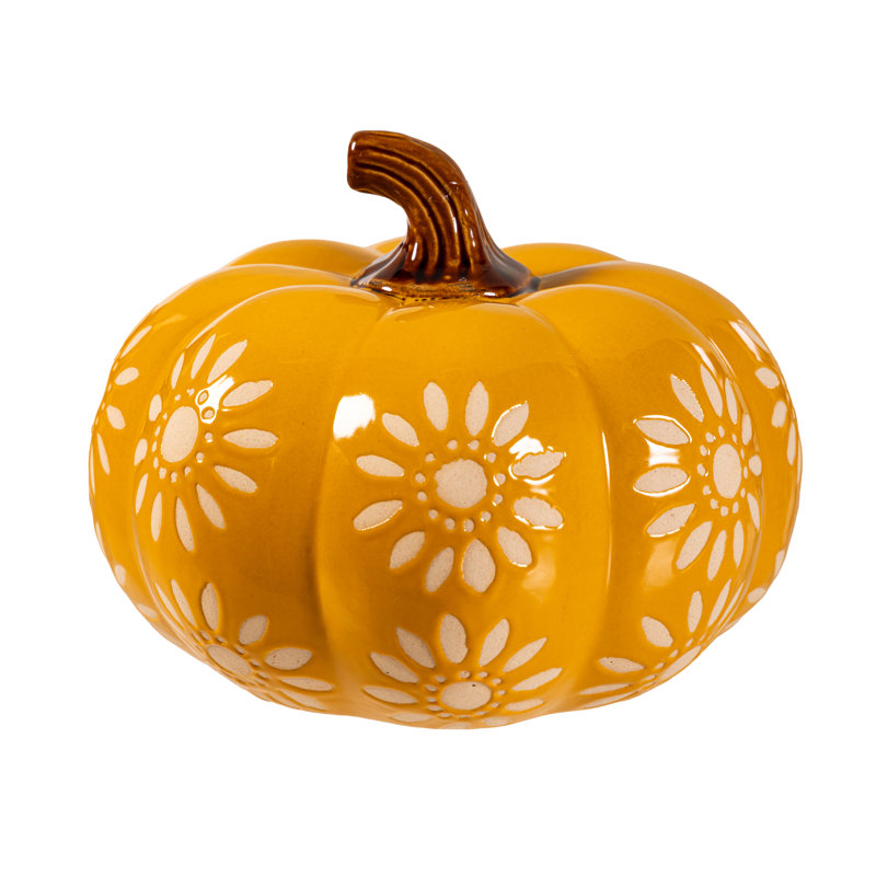 Statuette de citrouille en céramique « Fleurs d'automne », 12,7 cm de hauteur