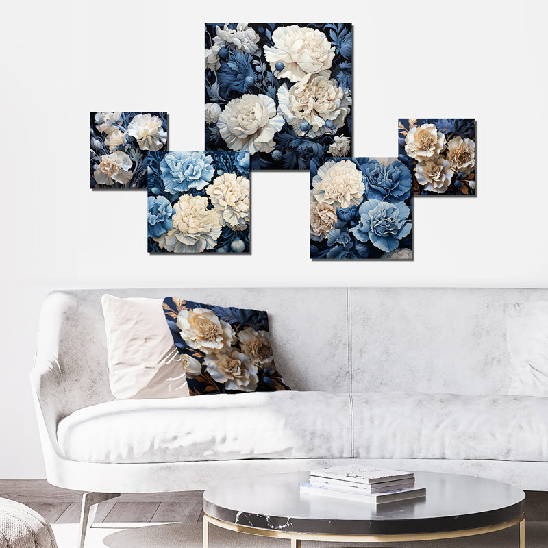 Arrangement de 5 œillets blancs et bleus avec œillets