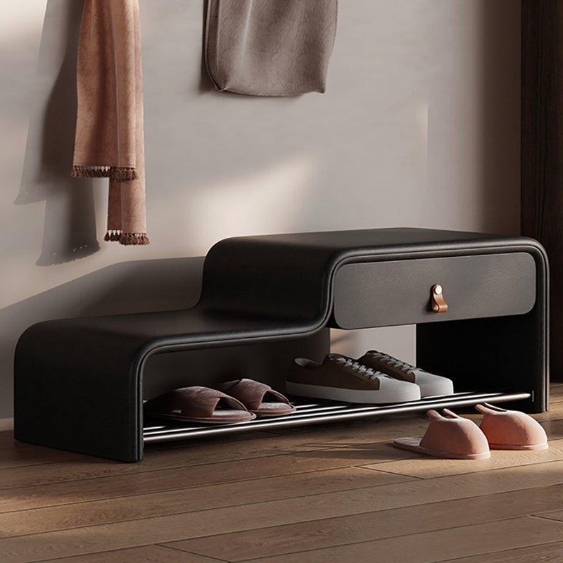 Banc à chaussures en cuir 39,4 po, Noir, noir, noir, noir