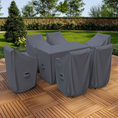 Ensemble bistro extérieur pour 6 personnes Kindig Mbagaya, ensemble de 8 chaises pour 6 chaises et 2 tables, polyester hydrofuge avec attaches