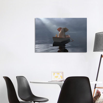 " An Elephant and a Dog Float in a Boat After the Rain " Color Photography Print