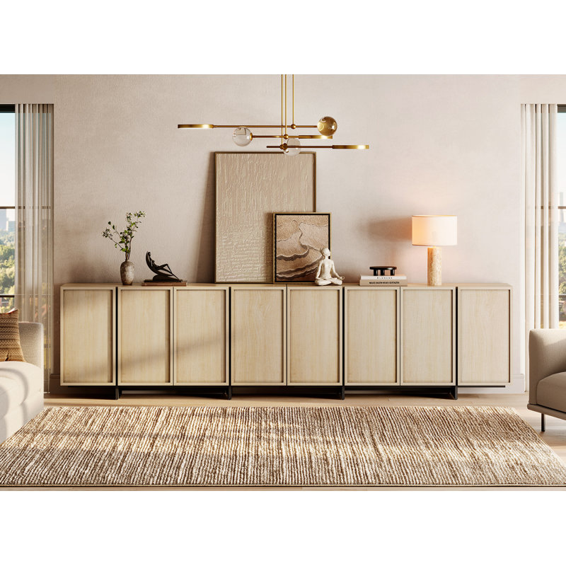 Maisonet Dresser With 8-Door Enclosed Storage Cabinet & T-Shaped Wood Legs, Media Console For Living Room, Bedroom, Family Room, Home Theater