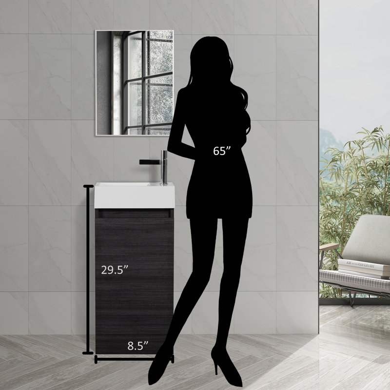 Meuble-lavabo simple autoportant 16 po avec lavabo intégré Hessman, Chêne blanchi