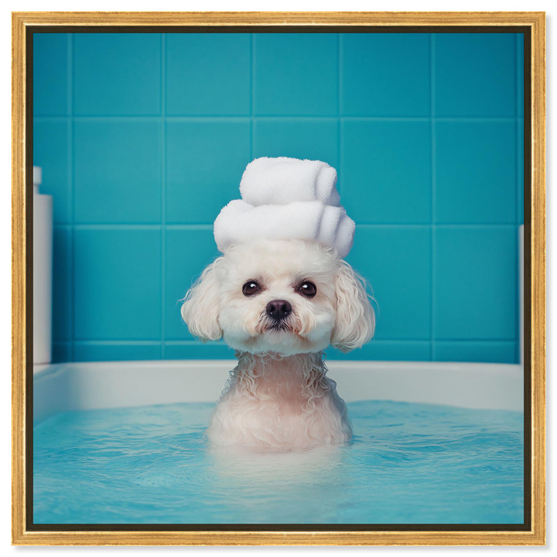 «Fluff in the Tub Canvas» par Art Remedy, H 31 po x l 31 po, Cadre flottant doré