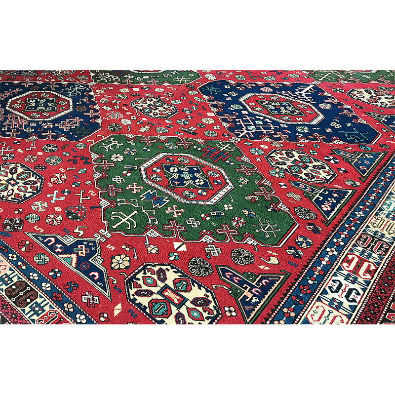 Hand-Knotted High-Quality Red and Blue Area Rug