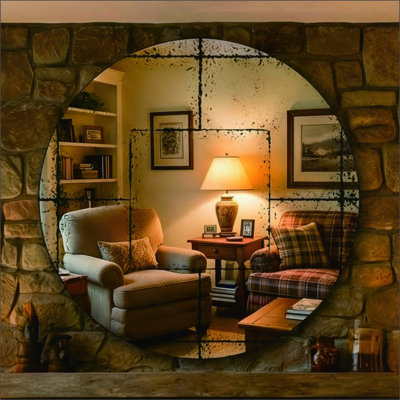 Round Wall Mounted Mirror Vintage Industrial Design Versatile Home Decor