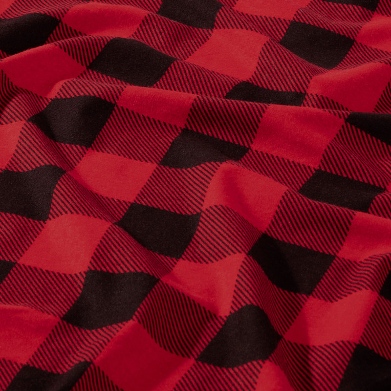 Flannel Machine Woven Plaid Sheet Set, Twin Sheet Set with 1 Pillowcase, Red/Black Buffalo Plaid
