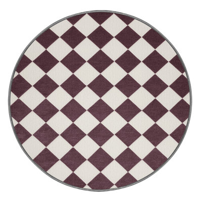 Machine Washable Checkered Brown Area Rug