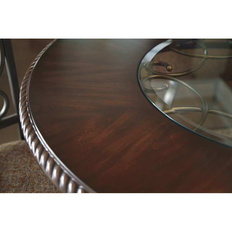 Industrial Earth-Toned 44" Round Glass & Wood Dining Table