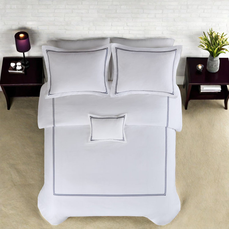Ensembles de literie en satin de coton de luxe, style hôtel brodé pour la maison