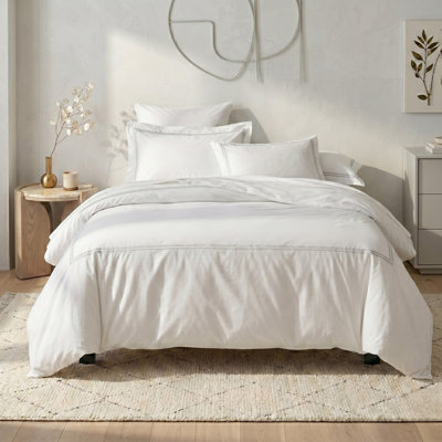 Hotel Comfort 100% Cotton Percale Duvet Cover Set with 2-Line Satin Stitch Detail - Premium 3PC Set, Silver, King/Cal King