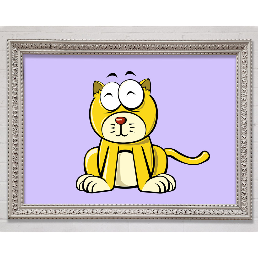 Gerahmtes Wandbild Happy Cat Sitting White