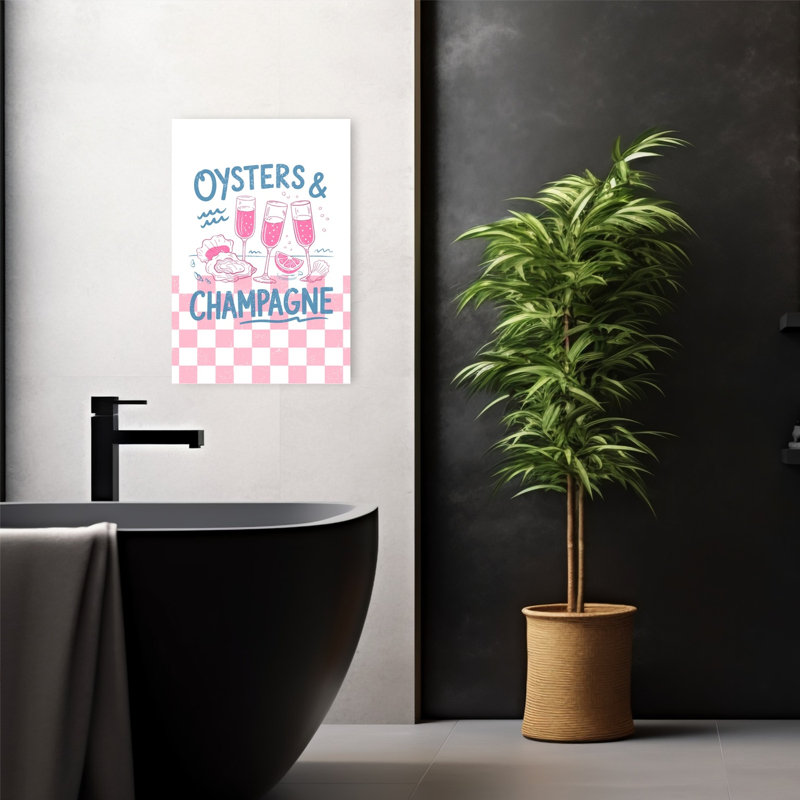 Pink Oysters Champagne Party Retro Coastal Wall Art Print by Jolly And Dash - Wrapped Canvas Print, 60.96cm H x 40.64cm W