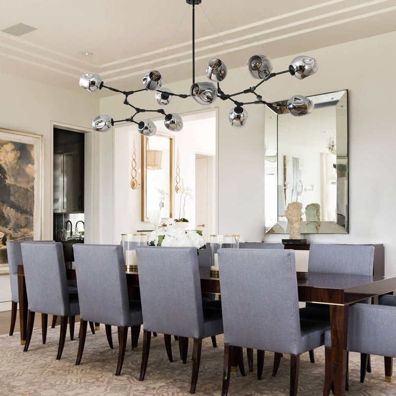 12 Lights Sputnik Chandelier For Dining Room Black Modern Pendant Light Fixture With Black Clear Glass Shade Large Mid Century Chandeliers For Kitchen Island Living Room Foyer