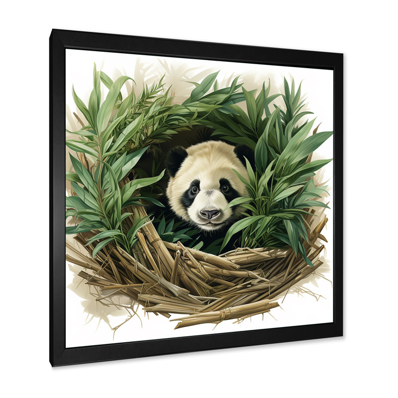 Panda vert avec habitation en bambou vert, Cadre simple noir, H 30 po x l 30 po x P 1,5 po