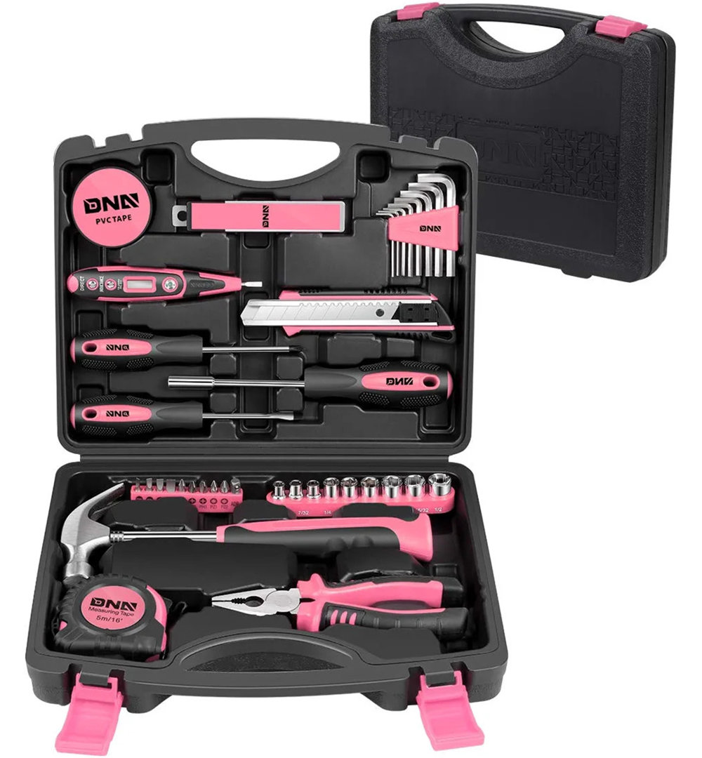 46 Piece Portable Household Hand Tool Kit Storage Toolbox (Red) DNA Motoring