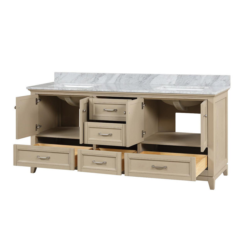 71.25;71.25'' Double Bathroom Vanity with Marble Top, Light Oak
