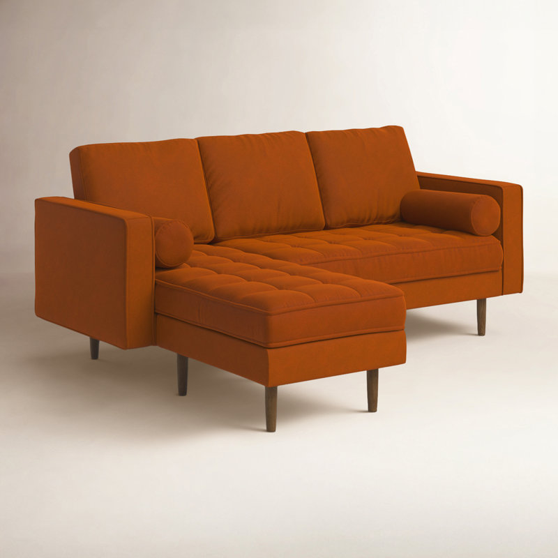 Canapé et méridienne réversible de 84 po de largeur Geo, Velours performance orange brûlé Bella