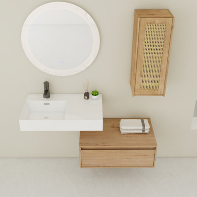 Ensemble de meuble-lavabo mural 30 po avec lavabo en résine et armoire de rangement assortie 12 po