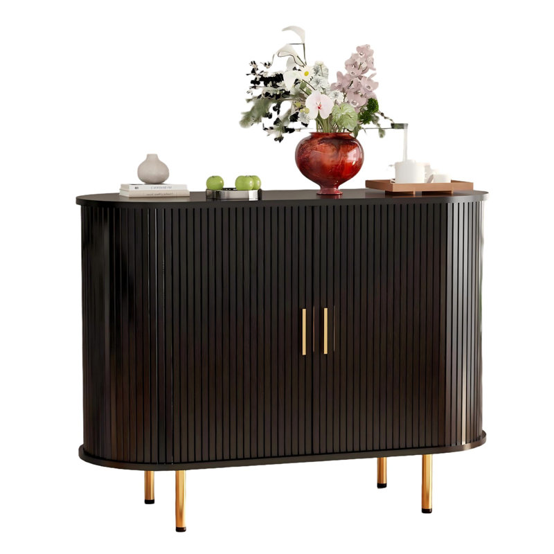 Storage Cabinet, Fluted Sideboard Buffet Cabinet With Tambour Sliding Doors& Adjustable Shelf, Accent Coffee Bar Console Table For Kitchen, Living Room, Entryway