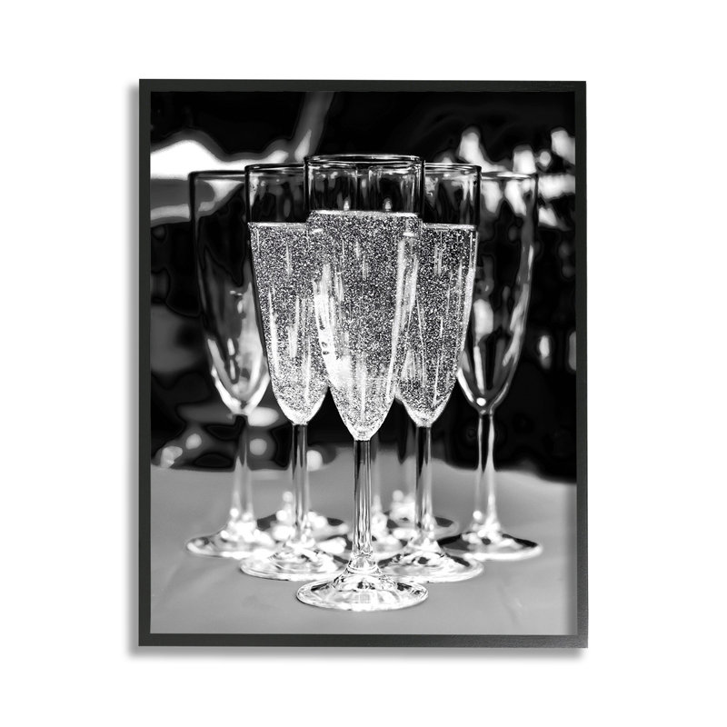 GlamChampagneFlutes, Giclée encadrée noir minuit, H 14 po x l 11 po