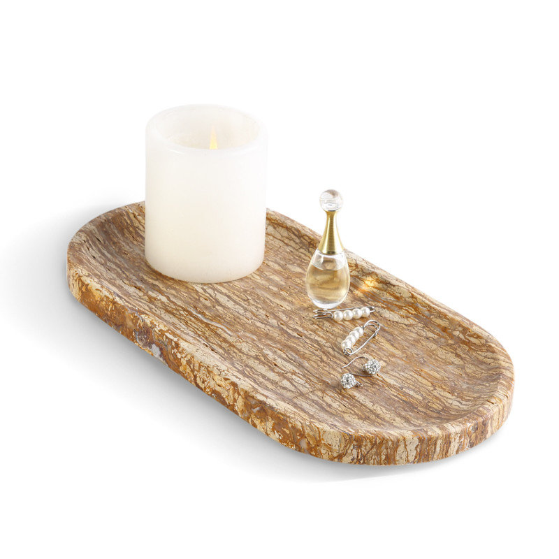 Plateau en marbre naturel ovale Guein, Noyer travertin