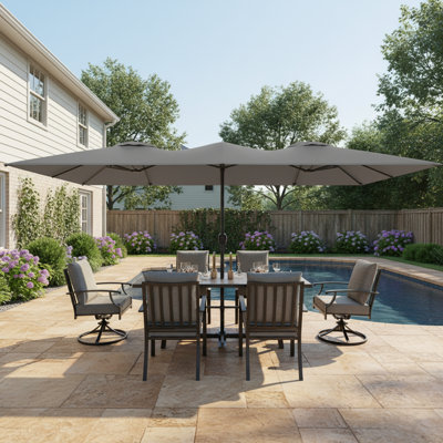 Finian 163"x103" Rectangular Market Patio Umbrella with Crank Wind Resistant Frame