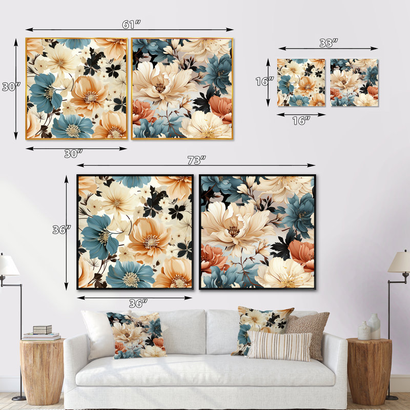Gardiner - Ensemble de 2 collages carrés floraux, Toile tendue, H 30 po x l 61 po