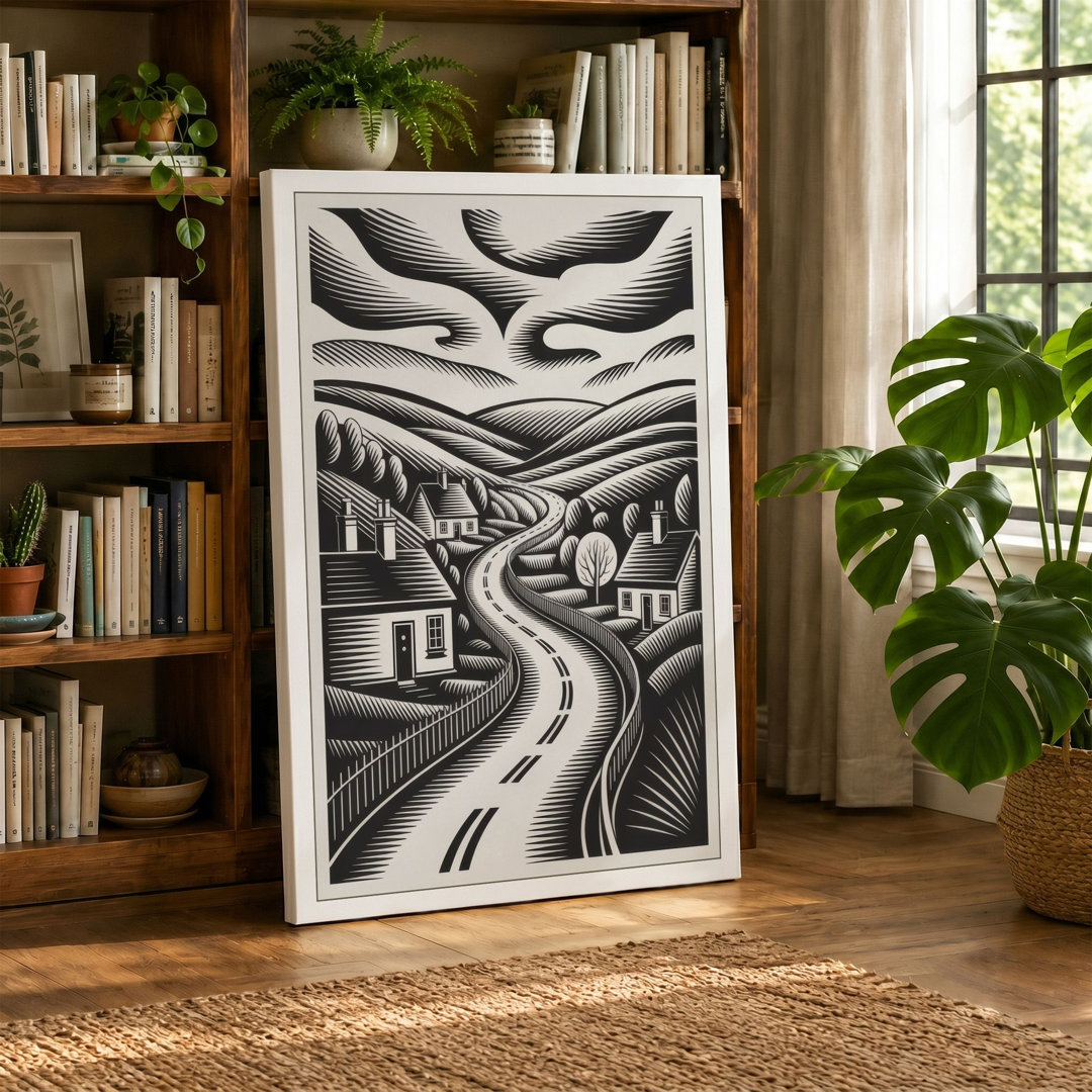 Winding Road Through Hills Modernist - Wrapped Canvas