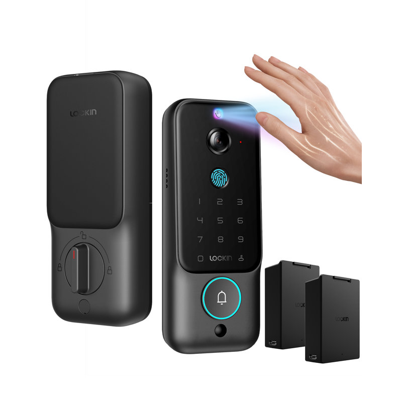 Serrure intelligente Lockin Veno Plus avec deux piles remplaçables, puissance de 6 mois, appareil photo 2K 180 ° et sonnette vidéo, entrée Palm Vein / empreinte digitale, Wi-Fi intégré, contrôle de l'application, aucun abonnement