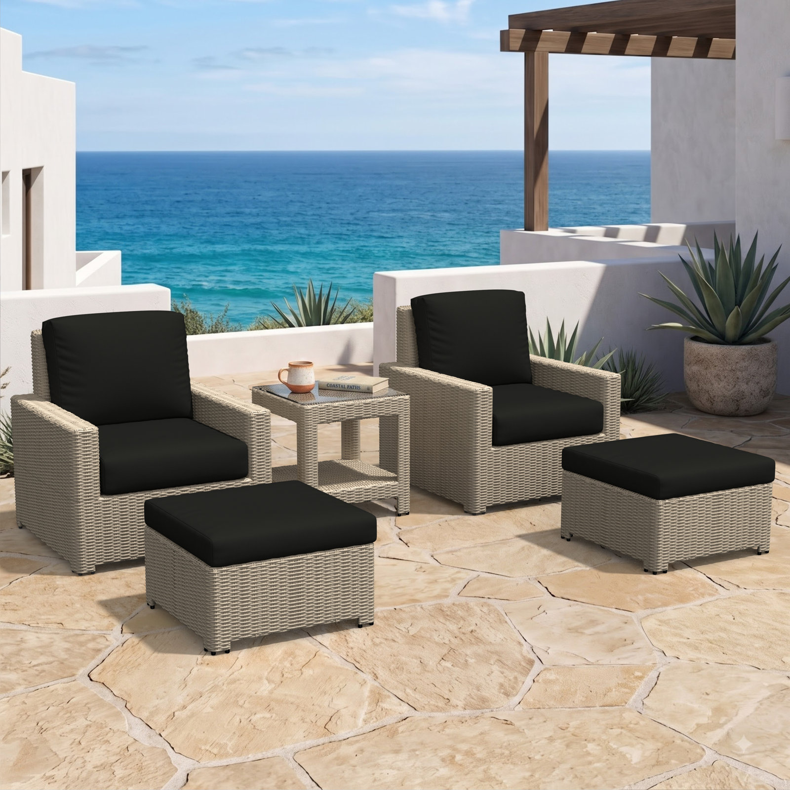Henri 2-Person Sunbrella® Patio Seating Group, Sunbrella® Canvas Natural