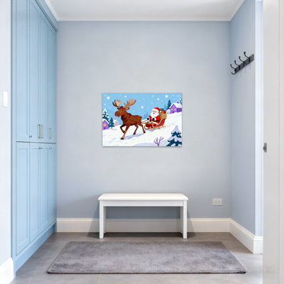 Christmas Santa Claus Riding Sleigh With Reindeer