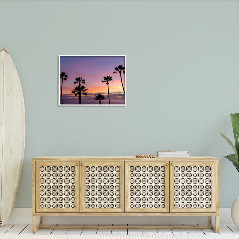 Mauve lever de soleil ciel haut, H 24 po x l 30 po x P 1,5 po, Giclée encadrée blanc bord de mer
