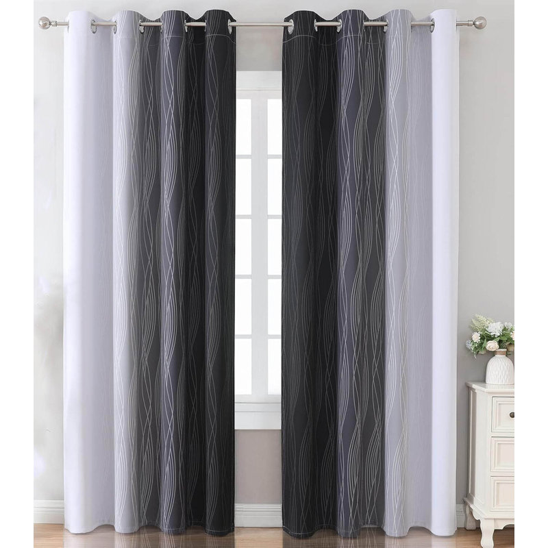 Blackout Curtain Pair, Black/Greyish White