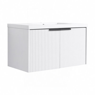 Wall Mounted Bathroom Vanity With Resin Sink & 2 Soft-Close Doors