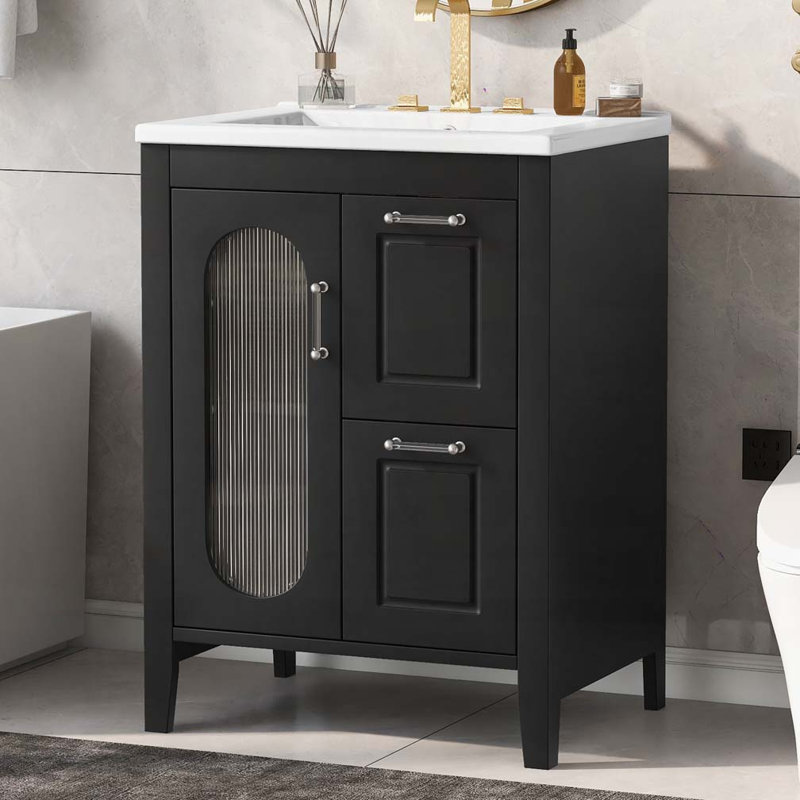 24" Bathroom Vanity with Sink, Black