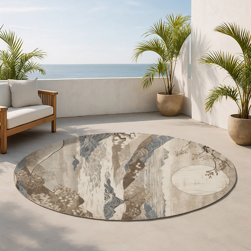 Tapis intérieur et extérieur Scarlet Cascade, Rond 5 pi