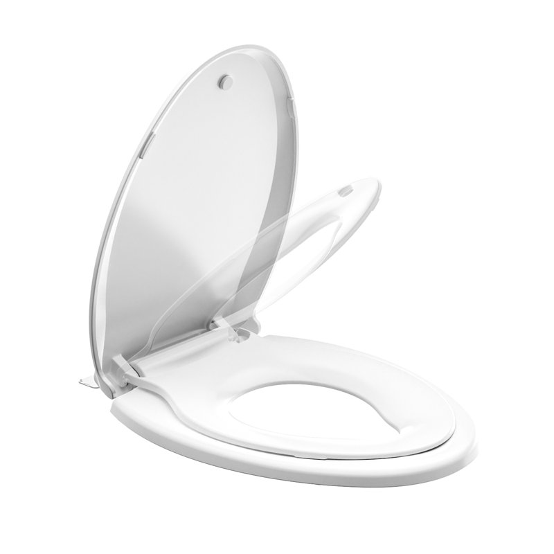 ELLO&ALLO Elongated Toilet Seat Adult/Child,Built-In Potty Training Seat, Soft Quiet Close Non-Slip Seat, Easy to Install & Clean,Magnetic Kids Seat and Cover for Elongated Oval Toilets,White